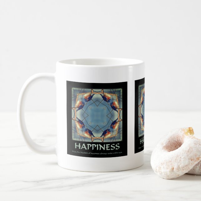 Bluebird Of Happiness Inspirational Quote Coffee Mug (With Donut)
