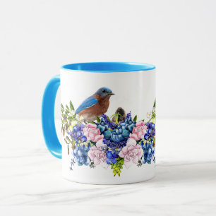 Bluebird of Happiness Personalised Floral Mug
