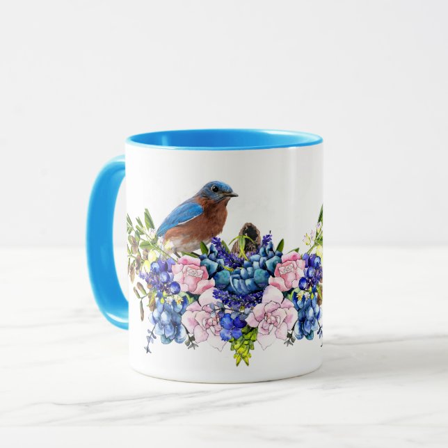 Bluebird of Happiness Personalised Floral  Mug (Front Left)