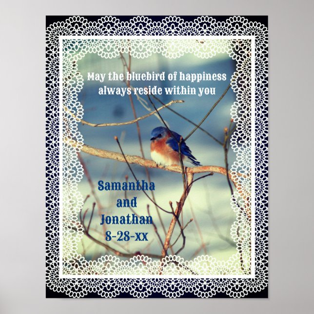 Bluebird Of Happiness Personalised Wedding  Poster (Front)