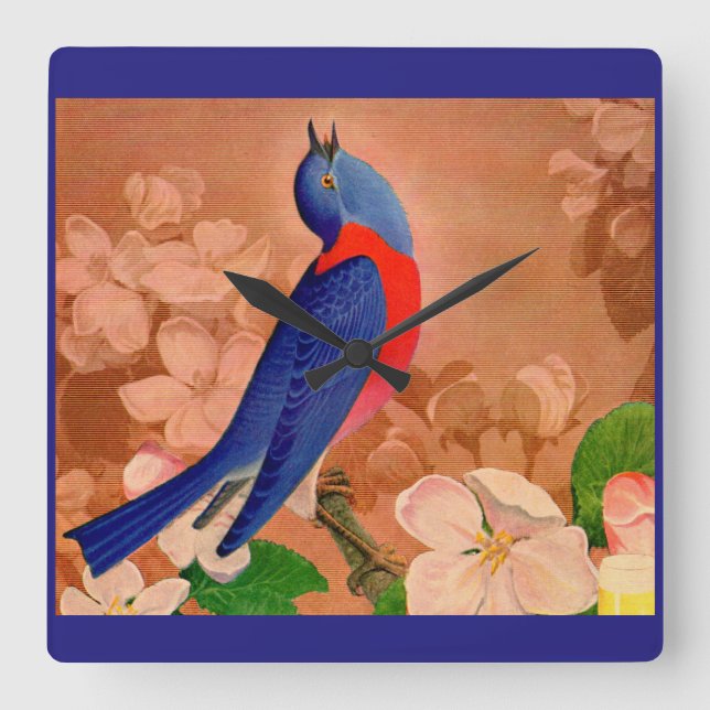 bluebird of happiness square wall clock (Front)