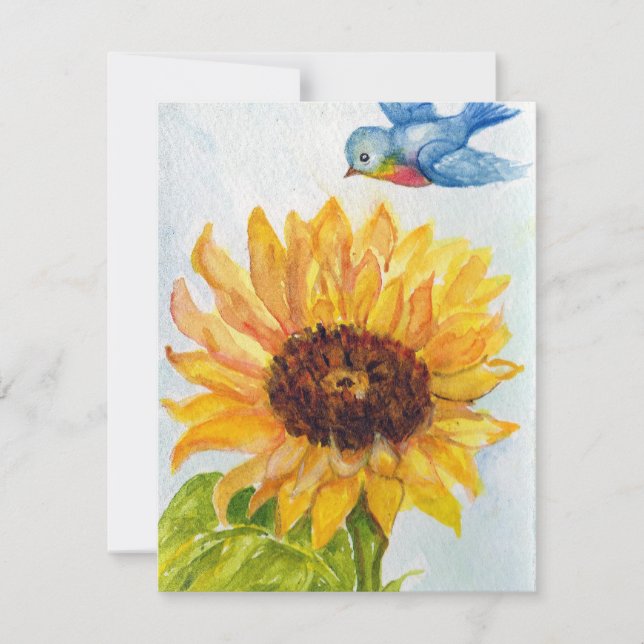 Bluebird of Happiness with Sunflower Invitation (Front)