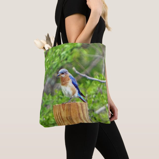 Bluebird on a Fence Post Tote Bag (Close Up)