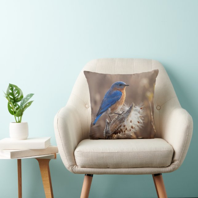 Bluebird on a Milkweed Pod Cushion (Chair)