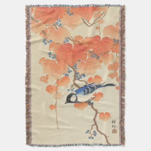 Bluebird on a Paulownia Tree Throw Blanket