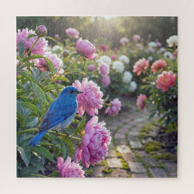 Bluebird On a Pink Peony Jigsaw Puzzle (Vertical)