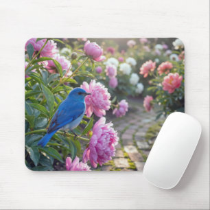 Bluebird On a Pink Peony Mouse Mat