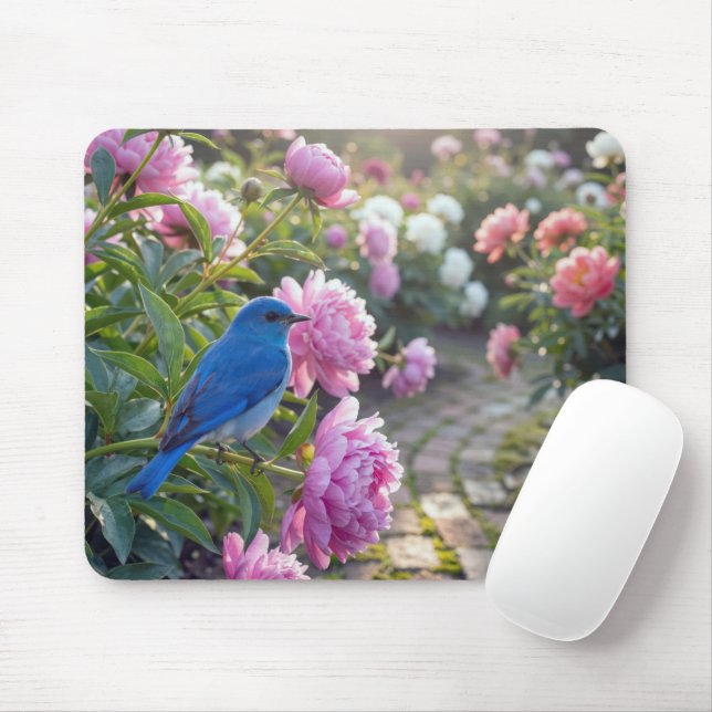 Bluebird On a Pink Peony Mouse Mat (With Mouse)