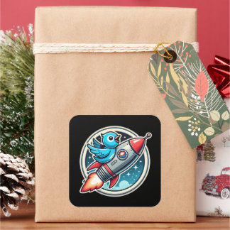 Bluebird on a rocket  square sticker