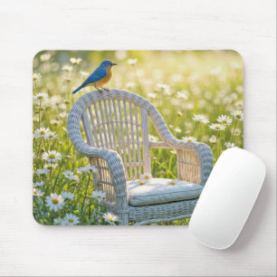 Bluebird On a Wicker Chair Mouse Mat