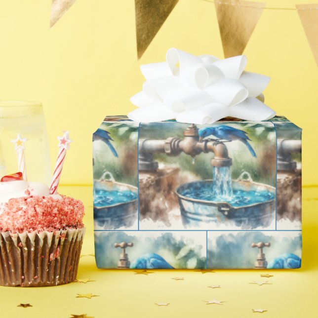 Bluebird On an Old Faucet Wrapping Paper (Birthday Party)