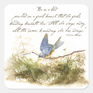 Bluebird on Branch Inspirational poem Watercolor Square Sticker