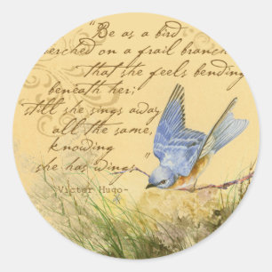 Bluebird on Branch & Victor Hugo Quote Classic Round Sticker