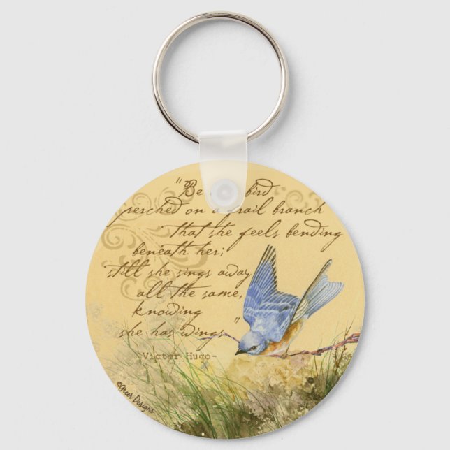 Bluebird on Branch & Victor Hugo Quote Key Ring (Front)