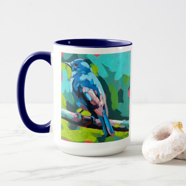 Bluebird Painting - Gift for Bird Lovers Mug (With Donut)