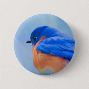 Bluebird Painting - Original Bird Art 6 Cm Round Badge