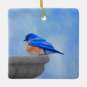 Bluebird Painting - Original Bird Art Ceramic Ornament