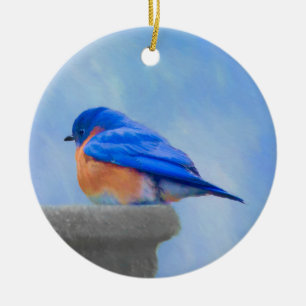 Bluebird Painting - Original Bird Art Ceramic Tree Decoration