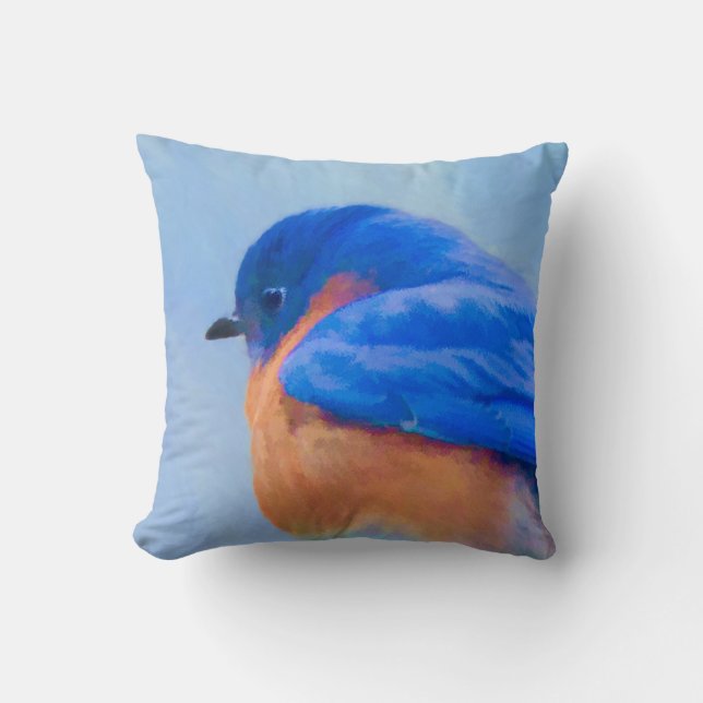 Bluebird Painting - Original Bird Art Cushion (Front)