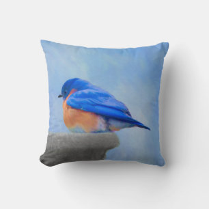 Bluebird Painting - Original Bird Art Cushion
