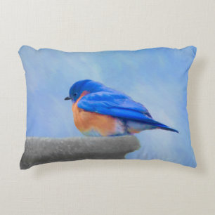 Bluebird Painting - Original Bird Art Decorative Cushion