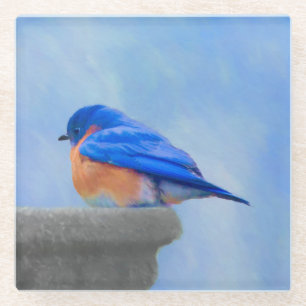 Bluebird Painting - Original Bird Art Glass Coaster
