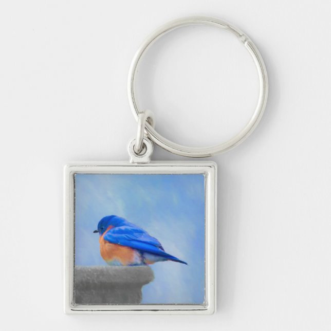 Bluebird Painting - Original Bird Art Key Ring (Front)