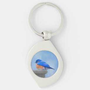 Bluebird Painting - Original Bird Art Key Ring