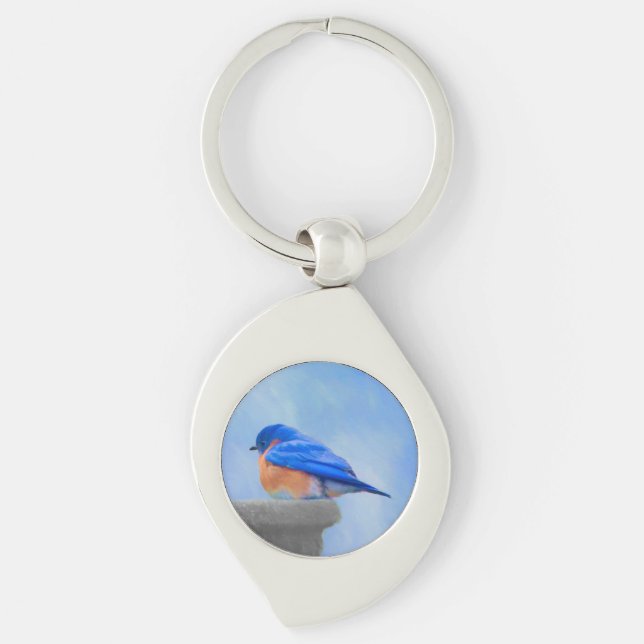 Bluebird Painting - Original Bird Art Key Ring (Front)