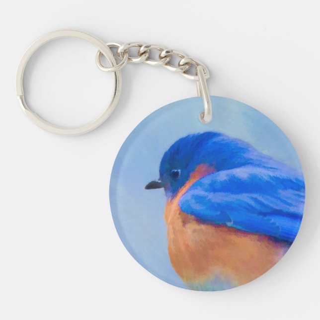 Bluebird Painting - Original Bird Art Key Ring (Front)