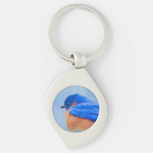 Bluebird Painting - Original Bird Art Key Ring