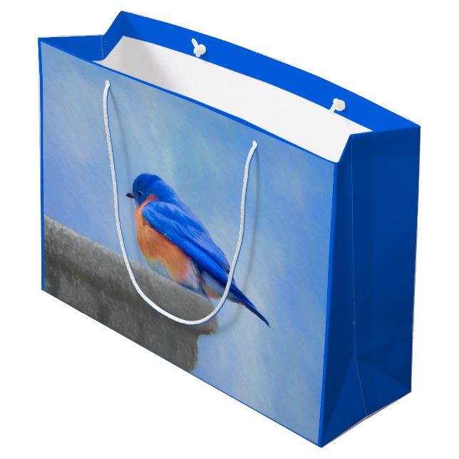 Bluebird Painting - Original Bird Art Large Gift Bag (Back Angled)