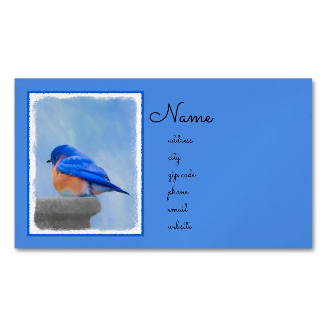 Bluebird Painting - Original Bird Art Magnetic Business Card (Front)