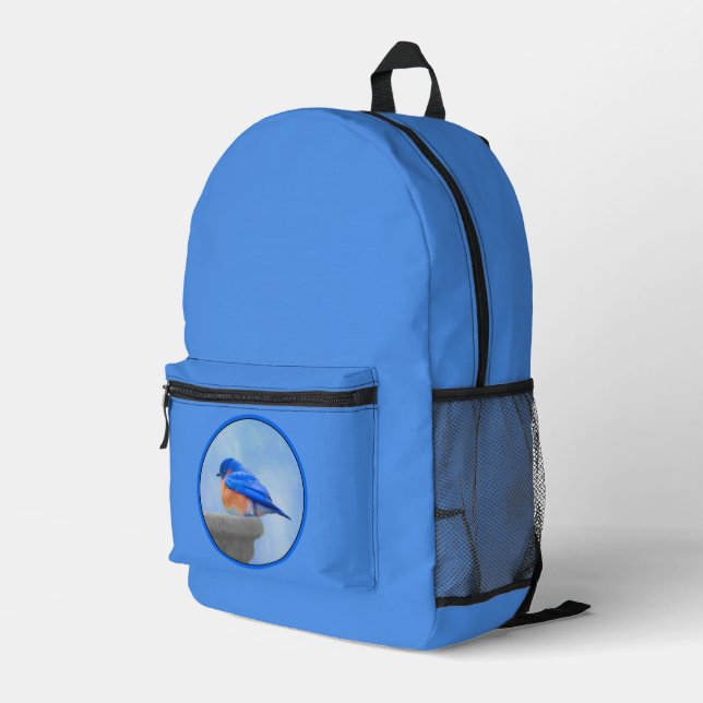 Bluebird Painting - Original Bird Art Printed Backpack (Back Corner Right)