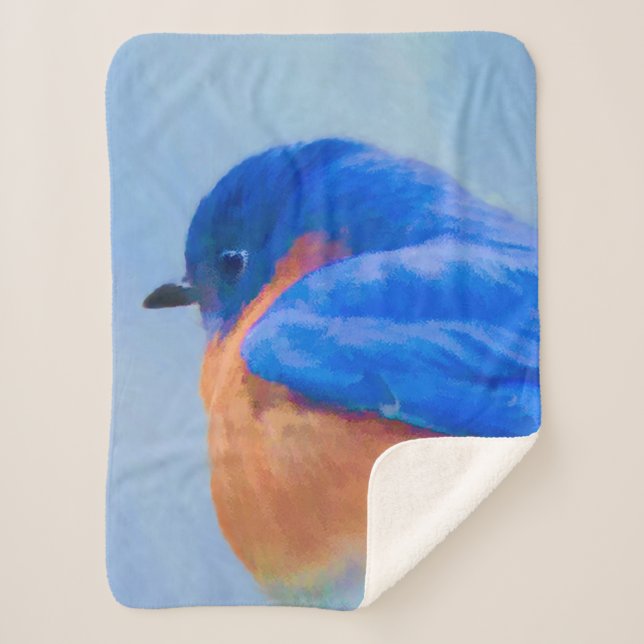 Bluebird Painting - Original Bird Art Sherpa Blanket (Front)