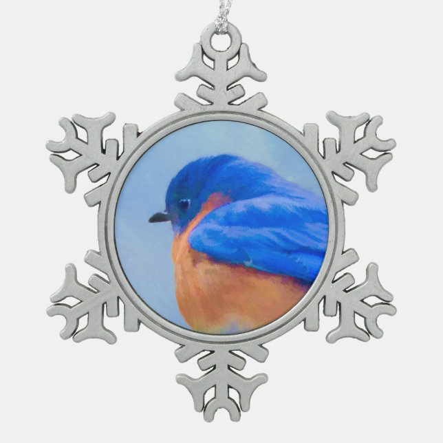 Bluebird Painting - Original Bird Art Snowflake Pewter Christmas Ornament (Front)