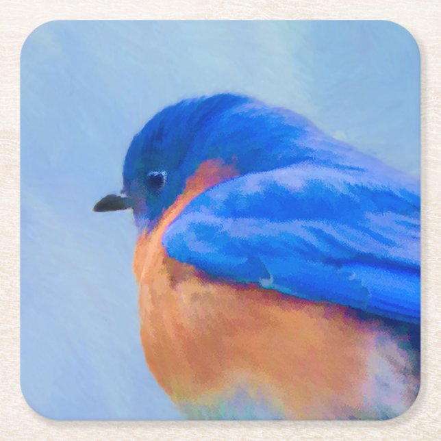 Bluebird Painting - Original Bird Art Square Paper Coaster (Front)