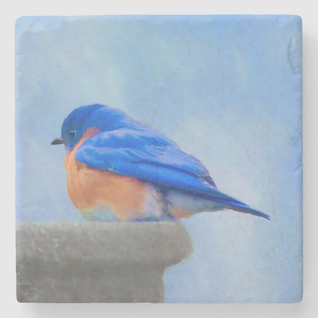 Bluebird Painting - Original Bird Art Stone Coaster (Front)