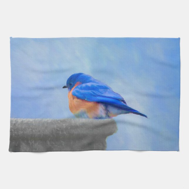 Bluebird Painting - Original Bird Art Tea Towel (Horizontal)