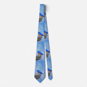 Bluebird Painting - Original Bird Art Tie
