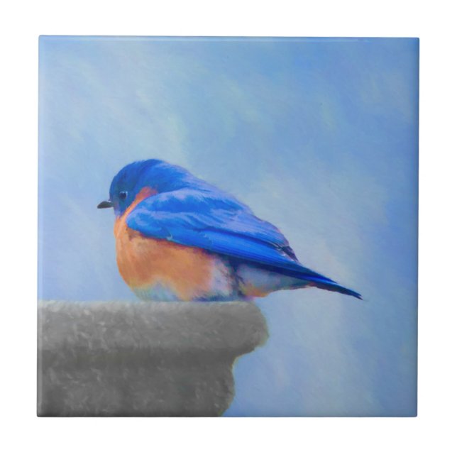 Bluebird Painting - Original Bird Art Tile (Front)