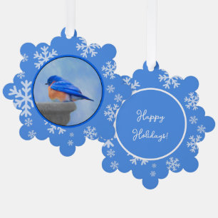 Bluebird Painting - Original Bird Art Tree Decoration Card