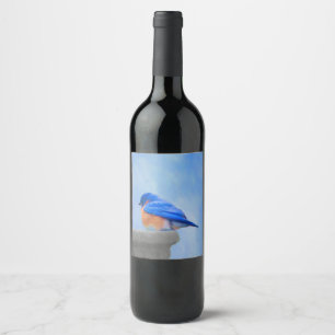 Bluebird Painting - Original Bird Art Wine Label