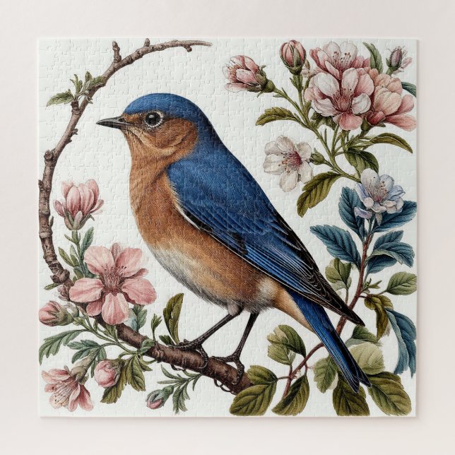 Bluebird Perched Among Blooming Flowers Jigsaw Puzzle (Vertical)