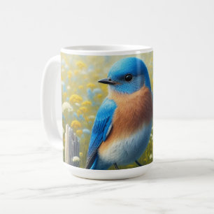 Bluebird Perched on Wooden Fence Coffee Mug