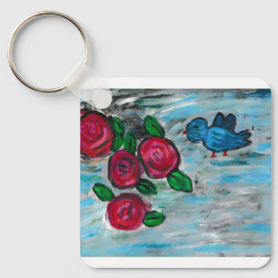 Bluebird Red Roses Key Ring
