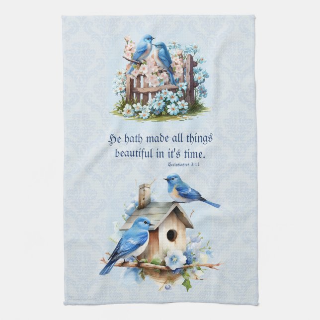 Bluebird Scripture Towel Birdhouse Ecclesiastes (Vertical)