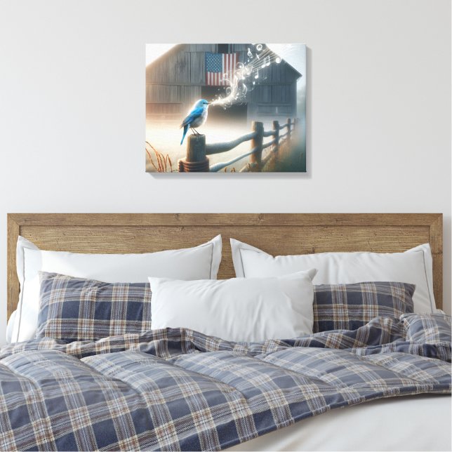 Bluebird Singing a Song  Canvas Print (Insitu(Bedroom))