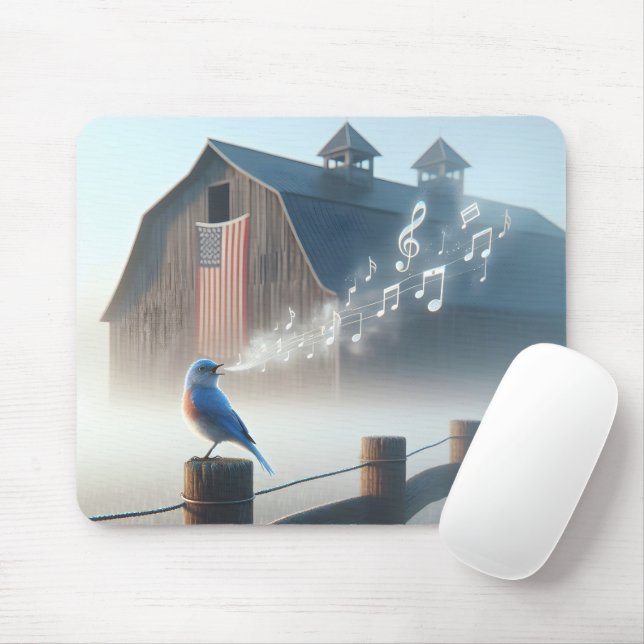 Bluebird Singing In Morning Mist Mouse Mat (With Mouse)