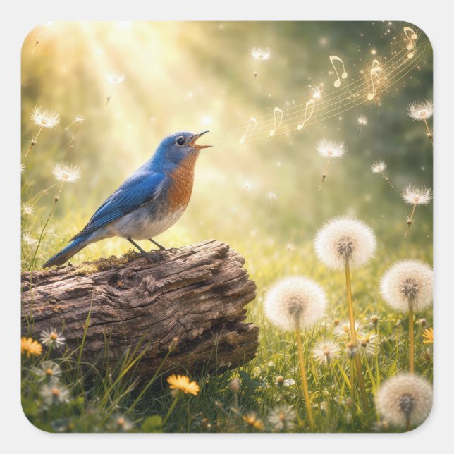 Bluebird Singing in Sunshine Square Sticker (Front)